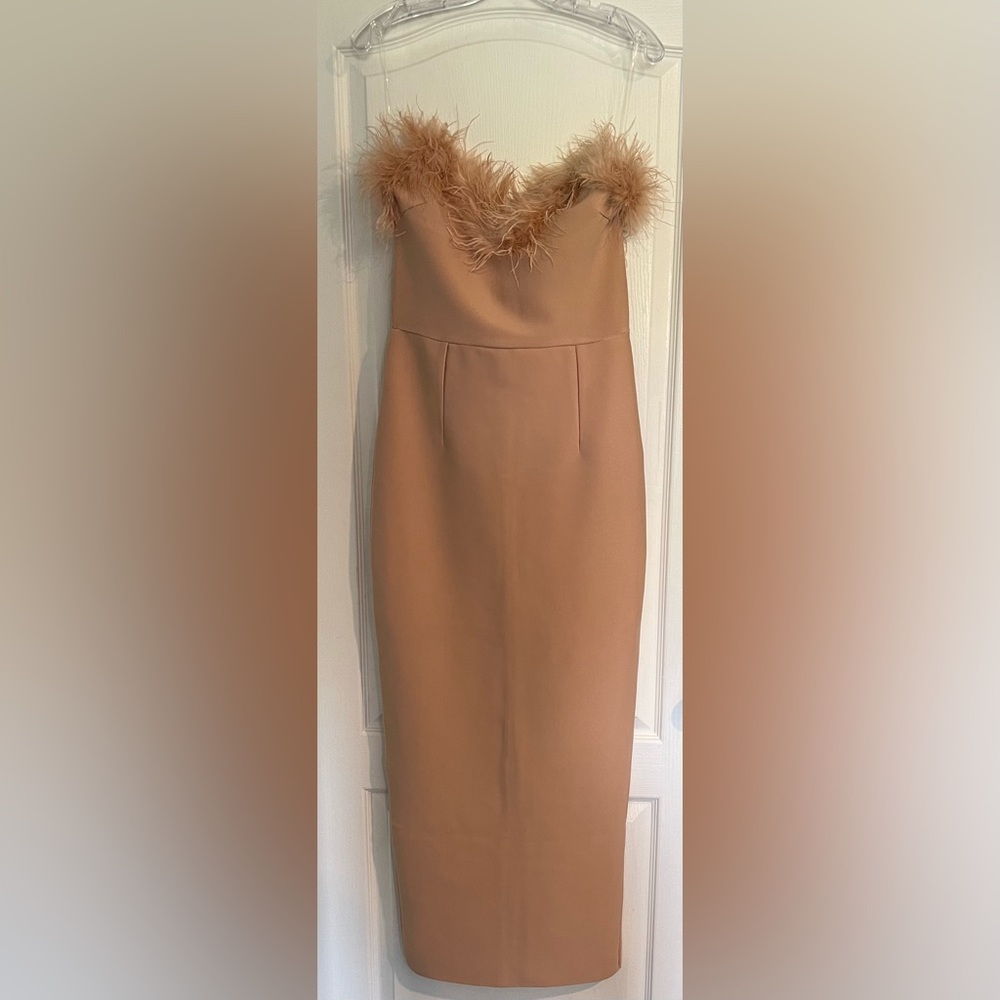 Feather Trim Maxi Bandage Dress - Picture 3 of 8